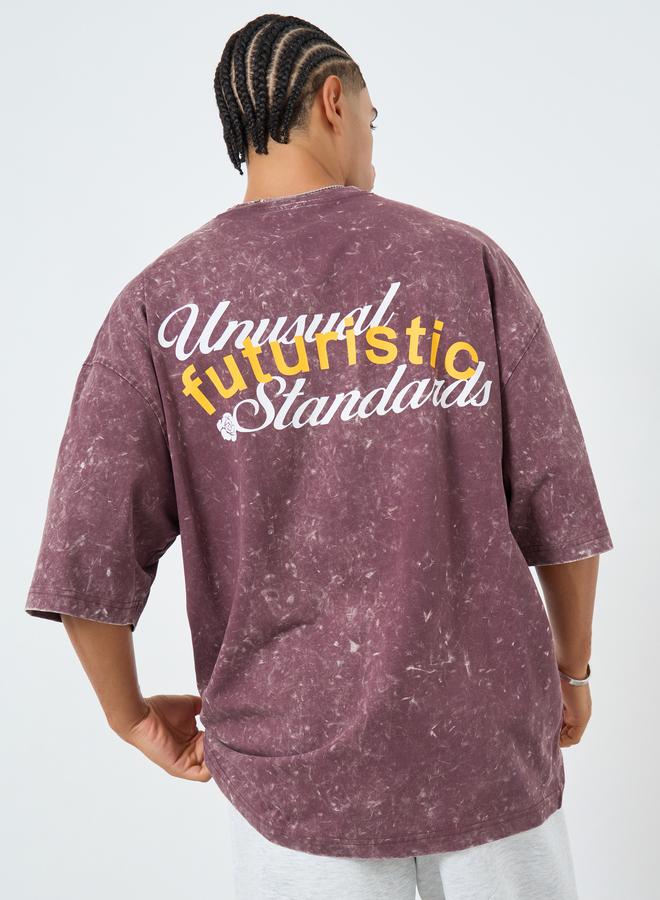 Styli Men Purple Premium Back Print Acid Wash Boxy T-Shirt - Image 5